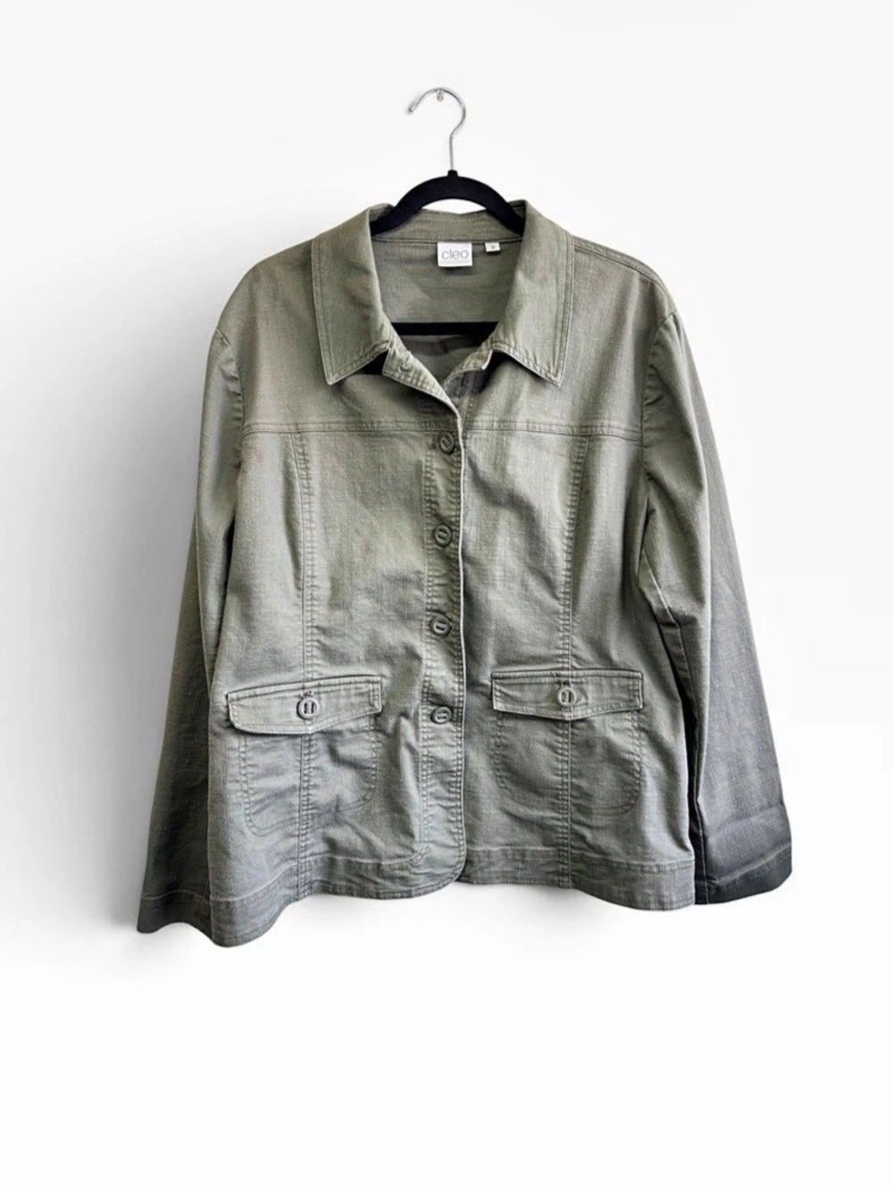 Cleo Women’s Olive Green Button-Up Utility Jacket Size 18